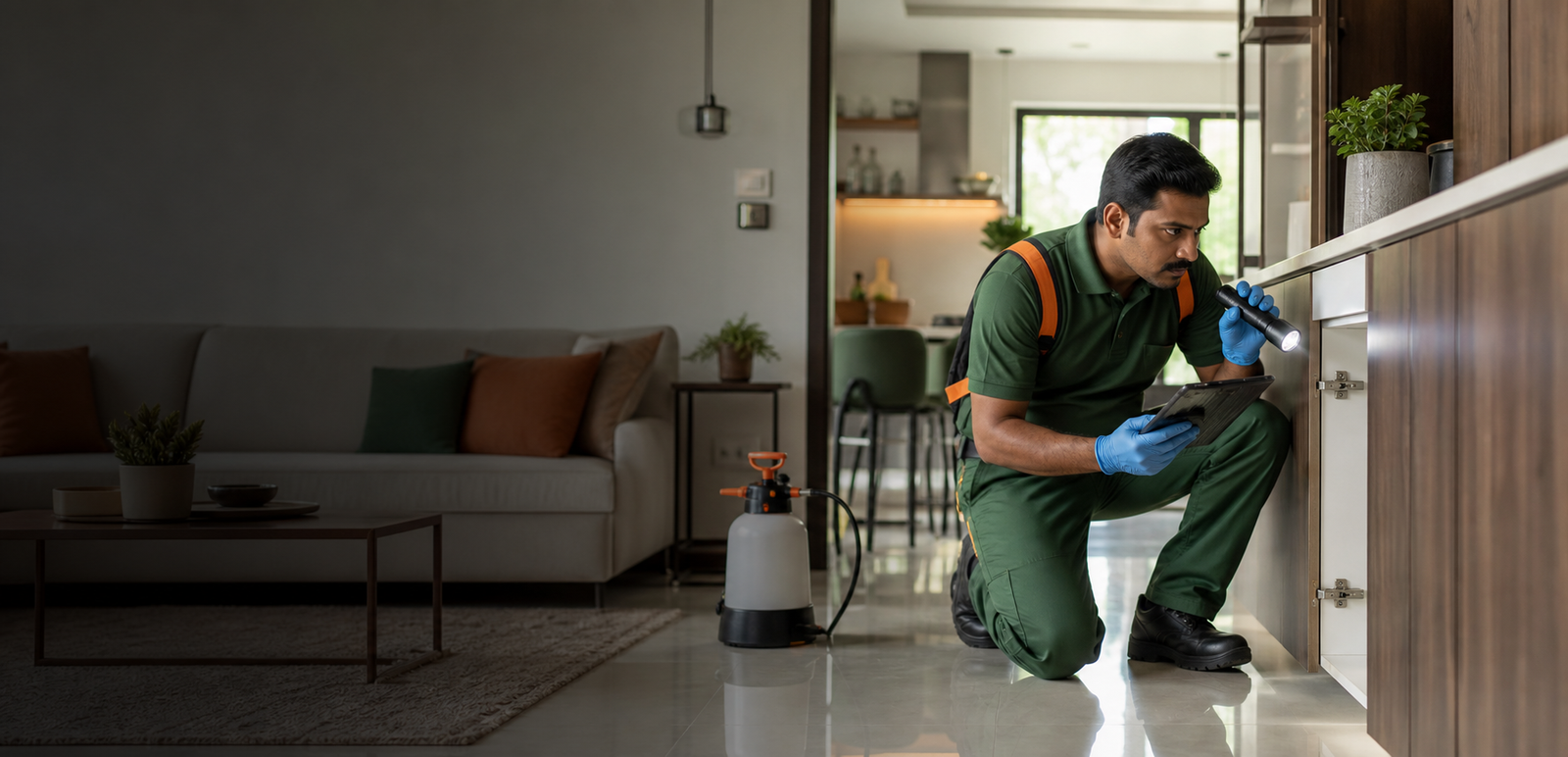 Quickill technician preparing pest control service